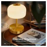 Oneach 9" Cordless Table Lamps Set of 2, Gold Rechargeable Battery Operated Lamp, 3-Way Stepless Dimming Touch Mushroom Lamps, Small Glass Nightlight for Bedroom Dining Table Living Room Shelf Decor