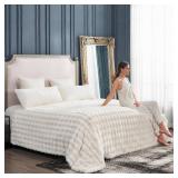 Cozy Bliss Faux Fur Throw Blanket for Bed King Size, Fuzzy Soft Plush Thick Bubble Blanket for Sofa Bedroom Living Room, 108 * 90 Inches Cream White