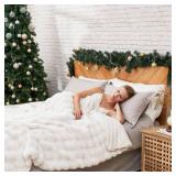 Cozy Bliss Faux Fur Throw Blanket for Bed King Size, Fuzzy Soft Plush Thick Bubble Blanket for Sofa Bedroom Living Room, 108 * 90 Inches Cream White