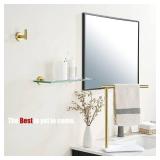 JQK Bathroom Glass Shelf Gold, Tempered Glass Shower Storage 16 by 5 inches, 304 Stainless Steel Brushed Gold Wall Mount 2 Pack, TGS101L16-BG-P2