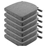 Wellsin Chair Cushions for Dining Chairs 6 Pack - Kitchen Chair Cushions with Ties and Non-Slip Backing - Dining Chair Pads 16"X16"X2", Dark Gray