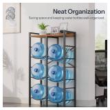 HOOBRO 5 Gallon Water Jug Holder 6 Bottles, Water Jug Rack, 3 Tier Water Bottle Holder with X-Shape Reinforcement, for Kitchen, Living Room, Office, Rustic Brown and Black BF03ST01