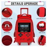 Kids Rolling Backpack for Boys - 3PCS Gamer Boys Rolling Backpack with Lunch Bag Set, Elementary Middle School Roller Bookbag with Adjustable Handle for Travel & School