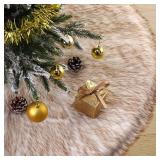 36 Inch Wool Fur Christmas Tree Skirt Thick Plush White and Brown Tree Skirt Christmas Tree Decoration for Xmas Home Party Holiday Decor