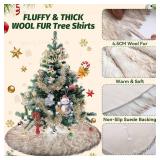 36 Inch Wool Fur Christmas Tree Skirt Thick Plush White and Brown Tree Skirt Christmas Tree Decoration for Xmas Home Party Holiday Decor