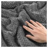 Flannel Fleece Queen Comforter Set - Furry Grey Leaves Pattern Faux Fur Bed Set, Winter Ultra Soft Fuzzy Comfort Set, Velvet Bedding Set for Bed with 2 Pillow Cases