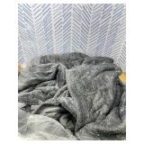 Flannel Fleece Queen Comforter Set - Furry Grey Leaves Pattern Faux Fur Bed Set, Winter Ultra Soft Fuzzy Comfort Set, Velvet Bedding Set for Bed with 2 Pillow Cases