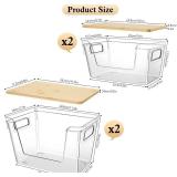 4 Set Stackable Storage with Removable Bamboo Cover, Plastic Container for Kitchen Organizers, Clear Front Open More Easy Access Bins Storage for Pantry, Potato, Onion, Garlic, Fruits, Vegetable