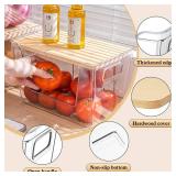 4 Set Stackable Storage with Removable Bamboo Cover, Plastic Container for Kitchen Organizers, Clear Front Open More Easy Access Bins Storage for Pantry, Potato, Onion, Garlic, Fruits, Vegetable