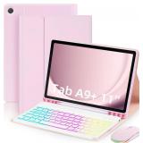 Case with Keyboard Mouse for Samsung Galaxy Tab A11 Plus/A9 Plus 2025/2023 11 inch,7 Color Rainbow Backlight Detachable USB-C Keyboard Magnetic Case with Pen Slot for Tablet A11+ A9+ 5G Pink