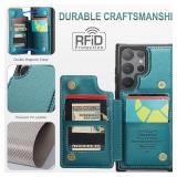 Vinich for Samsung Galaxy S25 Ultra Wallet Case with Card Holder, RFID Blocking Credit Slots Kickstand Shockproof Phone Cover Fit for Galaxy S25 Ultra 6.9" Bluish Green