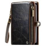 Passport Holder Wallet, 12 Card Slots RFID Blocking Travel Organizer, Zippered Coin Pocket & Detachable Wrist Strap Secure AMagnetic Closure Passport Case for Men & Women (Brown)