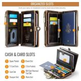 Passport Holder Wallet, 12 Card Slots RFID Blocking Travel Organizer, Zippered Coin Pocket & Detachable Wrist Strap Secure AMagnetic Closure Passport Case for Men & Women (Brown)