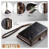 Passport Holder Wallet, 12 Card Slots RFID Blocking Travel Organizer, Zippered Coin Pocket & Detachable Wrist Strap Secure AMagnetic Closure Passport Case for Men & Women (Brown)