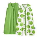 TILLYOU 2 Pack Baby Sleep Sack 18-24 Months 100% Cotton Wearable Blanket 0.5 TOG Sleeveless Summer Sleep Sacks with 2-Way Zipper, Green Apple & Fruit Green
