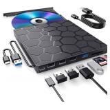 External CD/DVD Drive for Laptop, DVD Player for Laptop, 8 in 1 USB 3.0 Ultra-Slim Portable, CD Burner External Disk Drive Optical Compatible with Desktop Mac,Windows 11/10/8/7 Linux