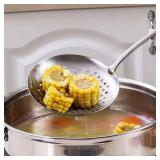 Skimmer Stainless Steel Large Slotted Spoon Colander Strainer Ladle for Cooking Heat Proof Hollow Handle Serving Utensil 14.96 inches