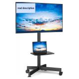 Rfiver Mobile TV Stand for 23-60 Inch LCD LED Flat/Curved Panel Screen TVs up to 88 lbs, Rolling TV Stand with Adjustable Shelf & Tilt, Portable Floor Stand on Wheels for Bedroom, Living Room, Office