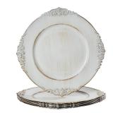 MAONAME Antique White Charger Plates, Round Antique Plate Chargers for Dinner Plate, 13" Plastic Charger for Plates, Wedding Table Setting, Set of 6