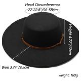 Wide Brim Panama Fedora Hat - Warm Felt Flat Top Pork Pie Cap for Women Men (Size:M/L)