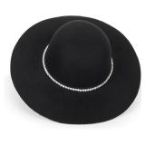 UTOWO Women Fedora-Hat Wide-Brim Felt Hat with Rhinestone Wedding Elegant Floppy Felt Hat Small Black