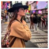 Women 3.75in-Large-Brim Felt-Fedora-Hat Flat-Top Derby-Cap Pork-Pie Boater-Hat Flat-Brim Church-Hat Wedding-Party Size:S/M