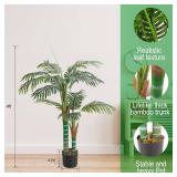 Artificial Palm Tree 4ft, Faux Palm Plant in Pot, Tall Fake Tree with Textured Trunk and Realistic Leaves Decorations for Indoor Outdoor House Living Room, Office, Home, Holiday Decor