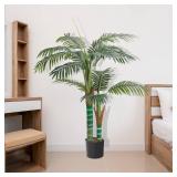 Artificial Palm Tree 4ft, Faux Palm Plant in Pot, Tall Fake Tree with Textured Trunk and Realistic Leaves Decorations for Indoor Outdoor House Living Room, Office, Home, Holiday Decor