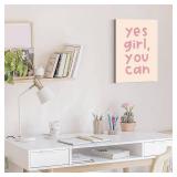 Framed Inspirational Quote Canvas Painting You Can Girl Wall Art, Motivational Poster for Home, Office, Bedroom Decor, Gallery Style Print Artwork 16x24 Inch Ready to Hang