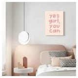 Framed Inspirational Quote Canvas Painting You Can Girl Wall Art, Motivational Poster for Home, Office, Bedroom Decor, Gallery Style Print Artwork 16x24 Inch Ready to Hang