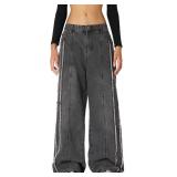 Aelfric Eden Mens Jeans Fringe Line Wide Leg Vintage Jean Y2k Hip Hop Baggy Trousers Unisex Streetwear Casual Denim Pants Size 30