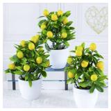 Amosfun Small Artificial Lemon Tree Faux Bonsai Plant with Pot 9.44X14.96X7.48In Decorative Fake Lemon Tree for Home Office Desk D Cor