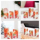 Poinsettia Christmas Flameless Candles with Remote & Timer Red Christmas Flower Decorative LED Candles for Home Bedroom Xmas Party Holiday Decor Set of 3