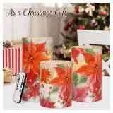 Poinsettia Christmas Flameless Candles with Remote & Timer Red Christmas Flower Decorative LED Candles for Home Bedroom Xmas Party Holiday Decor Set of 3