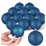 Leitee 16 Pcs 3.15 Inch Christmas Ball Ornaments Large Glitter Christmas Balls Decorations Shatterproof Xmas Tree Ornaments with Hanging Loop for Holiday Festival Party Wreath Home Decor(Navy Blue)