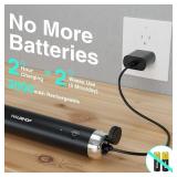 HAUSHOF Powerful Rechargeable Milk Frother Wand with Stand, Handheld Electric Foam Maker, Drink Mixer with 2 Detachable Stainless Steel Whisks 2 Speeds for Coffee Latte, Cappuccino, Matcha, Black