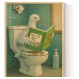 InSimSea Framed Canvas Wall Art Prints, Bathroom Wall Decor, Funny Reading Pigeon Toilet Paintings, Retro Trendy Relaxation Humor Aesthetic Restroom Small Shelf Decor, 12x16inch