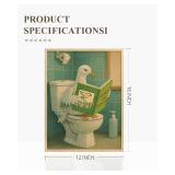 InSimSea Framed Canvas Wall Art Prints, Bathroom Wall Decor, Funny Reading Pigeon Toilet Paintings, Retro Trendy Relaxation Humor Aesthetic Restroom Small Shelf Decor, 12x16inch