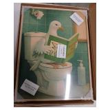 InSimSea Framed Canvas Wall Art Prints, Bathroom Wall Decor, Funny Reading Pigeon Toilet Paintings, Retro Trendy Relaxation Humor Aesthetic Restroom Small Shelf Decor, 12x16inch