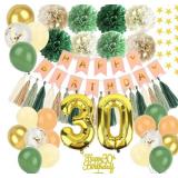 40th Birthday Decorations for Her Sage Green Birthday Decorations Set Includes Balloons, Banner, Cake Topper, Paper Pompoms, Paper Tassel