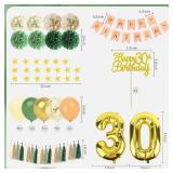 40th Birthday Decorations for Her Sage Green Birthday Decorations Set Includes Balloons, Banner, Cake Topper, Paper Pompoms, Paper Tassel