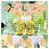 40th Birthday Decorations for Her Sage Green Birthday Decorations Set Includes Balloons, Banner, Cake Topper, Paper Pompoms, Paper Tassel
