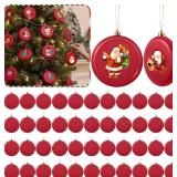 48 Pcs 4 Inch DIY Christmas Ornaments Red Blank Ball Ornament Xmas Plastic Matte Flat Discs Christmas Tree Hanging Ornament Decorations DIY Crafts Painting Drawing Stickers Decals