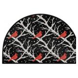 Christmas Half Circle Door Mat - Washable Non-Slip Half Round Entryway Area Rug - Absorbent Cute Northern Cardinal Carpet Semicircular Rug for Indoor Kitchen Laundry Room Bedroom Bathroom, 36"x24"