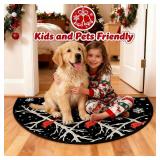 Christmas Half Circle Door Mat - Washable Non-Slip Half Round Entryway Area Rug - Absorbent Cute Northern Cardinal Carpet Semicircular Rug for Indoor Kitchen Laundry Room Bedroom Bathroom, 36"x24"
