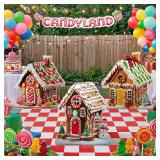 3 Pcs 31"-40" Gingerbread Village Cardboard Cutouts Stand Up Gingerbread House Backdrop Photo Props Standup Waterproof PVC for Xmas Party Floor Yard Outdoor Indoor Home Decor