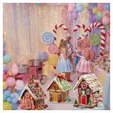 3 Pcs 31"-40" Gingerbread Village Cardboard Cutouts Stand Up Gingerbread House Backdrop Photo Props Standup Waterproof PVC for Xmas Party Floor Yard Outdoor Indoor Home Decor