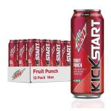 Mountain Dew Kickstart, Fruit Punch, 92mg Caffeine, Vitamins B & C, 80 Calories, 5% Juice, 16 fl oz (12 Count)