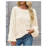 Saodimallsu Womens Off One Shoulder Sweaters Boat Neck Cable Knit Long Lantern Sleeve Loose Fall Trendy Pullover Tops