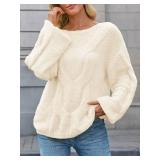 Saodimallsu Womens Off One Shoulder Sweaters Boat Neck Cable Knit Long Lantern Sleeve Loose Fall Trendy Pullover Tops